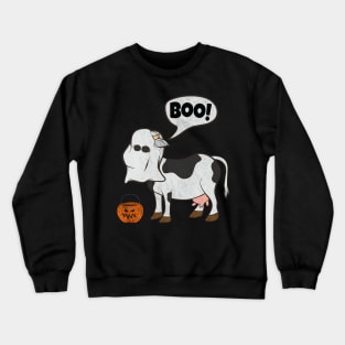 Funny Halloween Cow Ghost Costume Cute Boo Cow Crewneck Sweatshirt